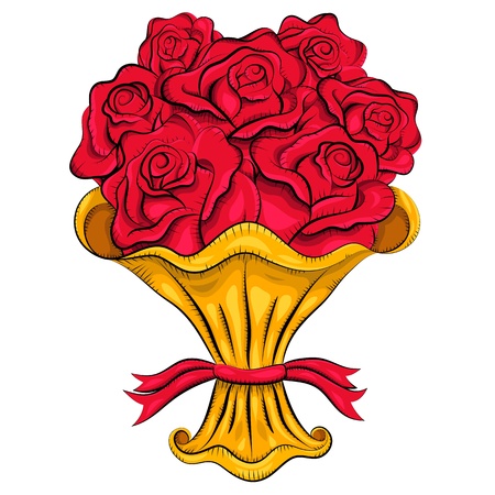 Vintage vector bouquet of roses. Sketchy illustration. Holidays postcard. Red roses. Red ribbons. Fresh flowers. Freehand drawing. Birthday postcard. Valentine's Day
	
のイラスト素材