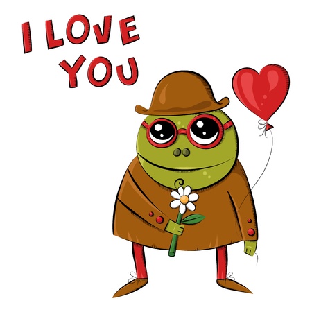 Vector funny monstrer. Postcard. I love You. Sketchy illustration. Vector background. Conterporary art. Street art. Valentine's Day. Holidays background. Declaration of loveのイラスト素材