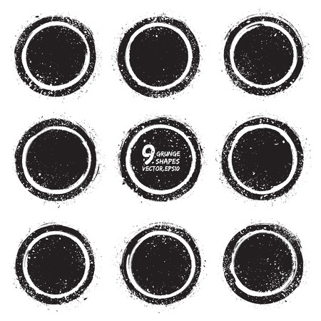 Set of 9 grunge abstract textured vector badges   のイラスト素材