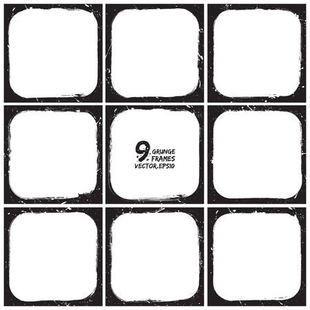 Set of grunge 9 vector frames のイラスト素材