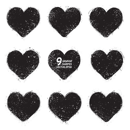 Set of grunge vector hearts のイラスト素材