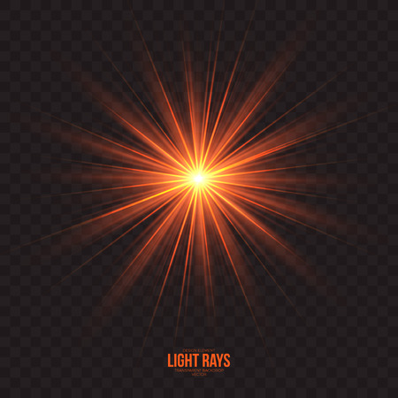 Abstract gleaming light rays vector background. Warm glint glowing effect on transparent backdrop. Design element. Celebration, holidays and party illustrationのイラスト素材