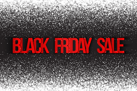 Black friday sale vector background. Illustration 3d red and silver letters for business, marketing and holiday. Bright white shimmer glowing round falling particles. Scatter shine light explosionのイラスト素材