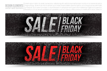 Black Friday Sale vector web banners set in grunge style on white background. Design elements template for digital marketing, promotion and business. Illustration 3d dirty letters, scatter spray inkのイラスト素材