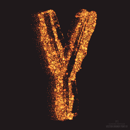 Vector grungy font 001. Letter Y. Abstract bright golden shimmer glowing round particles vector background. Scatter shine tinsel light effect. Hand made grunge shape design elementのイラスト素材