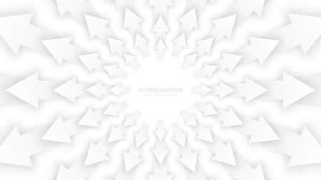 Vector White 3D Arrows with Soft Shadow Radial Composition Diverging in Outward Direction Abstract Bright Conceptual Illustrationのイラスト素材