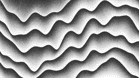 3D Abstract Vector Smooth Liquid Curved Lines Retro Style Dotwork Background. Hand Made Dotted Stippling Engraving Textureのイラスト素材