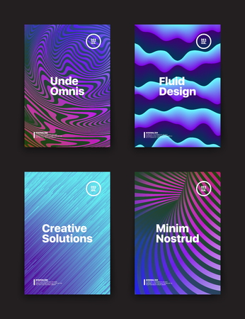 Set of Vector Different Style Brochure Cover Flyer Book Booklet Banner Broadsheet Magazine Poster Placard Presentation Design Templates Mockup. Collection of Geometrical Retrowave Abstract Backgroundsのイラスト素材