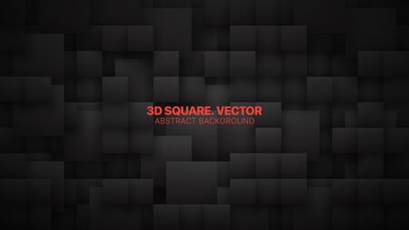 Conceptual 3D Vector Different Size Square Blocks Technological Dark Abstract Background. Science Technology Tetragonal Structure Darkness Wallpaper. Black Friday Sale Blank Tech Backdropのイラスト素材