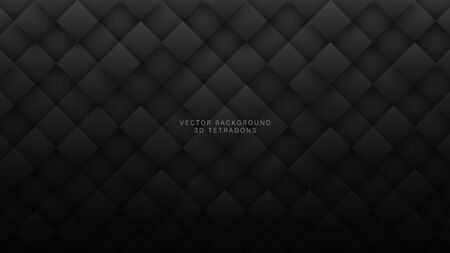 Black 3D Vector Rhombus Pattern Abstract Background. Science Technologic Conceptual Tetragonal Structure Dark Gray Wallpaper. Three Dimensional Tech Clear Blank Subtle Textured Backdropのイラスト素材
