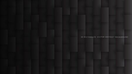 3D Vector Rectangles Pattern Simple Dark Gray Abstract Background. Three Dimensional Science Technology Quadrangle Structure Darkness Wallpaper. Tech Clear Blank Subtle Textured Backdropのイラスト素材