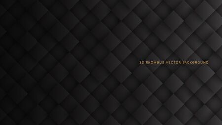 3D Vector Rhombus Blocks Grid Pattern Conceptual Sci-Fi Dark Gray Abstract Background. Three Dimensional Science Technology Tetragonal Structure Black Wallpaper. Tech Blank Subtle Textured Backdropのイラスト素材