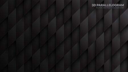 Conceptual 3D Vector Parallelograms Pattern Technological Dark Abstract Background. Science Technology Tetragonal Structure Black Wallpaper. Three Dimensional Tech Blank Black Friday Sale Backdropのイラスト素材