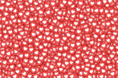 Lot Of Likes Conceptual Abstract Vector 3D Art Illustration. Scattered Hearts Red Flat Icons Bright...
