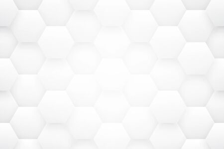 3D Tech Hex White Abstract Background. Scientific Technology Hexagon Grid Pattern Light Conceptual Wallpaper In Ultra High Definition Quality. Three Dimensional Clear Blank Subtle Textured Backdropの写真素材