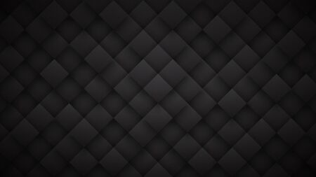 Dark Gray 3D Rhombus Blocks Grid High Technology Black Abstract Background. Science Tech Conceptual Sci-Fi Darkness Wallpaper In Ultra Definition. Three Dimensional Blank Subtle Textured Backdropの写真素材