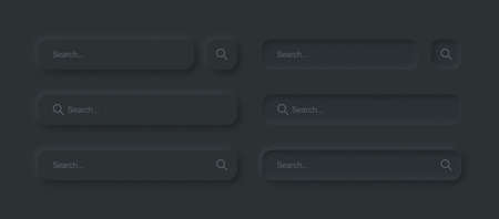 Search Bars In Different Variants UI Neumorphism Dark Version   Design Elements Set On Background. UI Components In Simple Neumorphic Style For Apps, Websites, Interfaces, Social Media Networkのイラスト素材