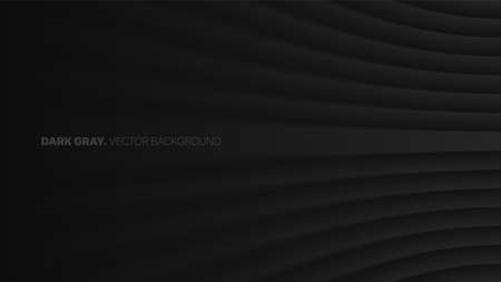 Perspective Bent Smooth Lines 3D Vector Blurred Effect Dark Gray Abstract Background. Rendered Wall. Minimalistic Black Empty Space Abstract Wallpaperのイラスト素材