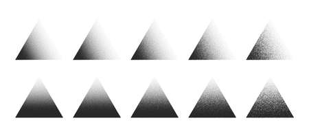 Stippled Triangle Hand Drawn Dotwork Vector Abstract Shapes Set In Different Variations Isolated On White Background. Various Degree Black Noise Stipple Dots Triangular Design Elements Collectionのイラスト素材
