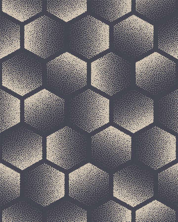 Hexagon Stippled Seamless Pattern Technology Vector Abstract Background. Hand Drawn Tileable...