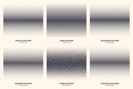Different Variations Halftone Texture Set Vector Abstract Geometric Border Isolated On Background....