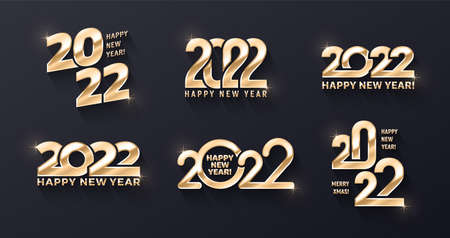 2022 Happy New Year Premium Golden Vector Different 3D Text Design Templates Collection On...