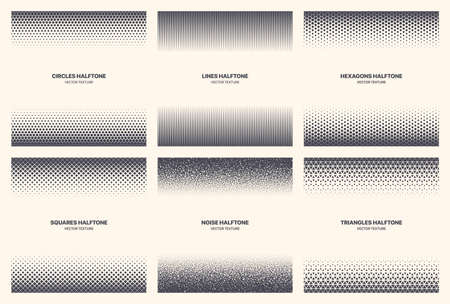 Different Variations Halftone Pattern Set Vector Abstract Geometric Border Isolated On White...