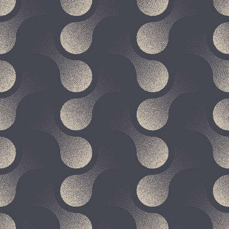 Modern Stippled Metaball Herringbone Seamless Pattern Vector Abstract Background. Hand Drawn Double Circles Tileable Aesthetic Texture Dotted Repetitive Wallpaper. Halftone Retro Art Illustrationのイラスト素材