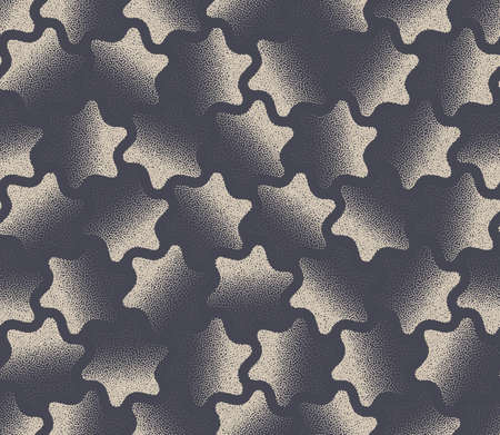 Fashionable Seamless Pattern Vector Six Pointed Rounded Star Retro Abstract Background. Goose Foot Tweed Continuous Pattern. Tileable Graphic Ornament Art Illustration. Repetitive Stipple Textureのイラスト素材