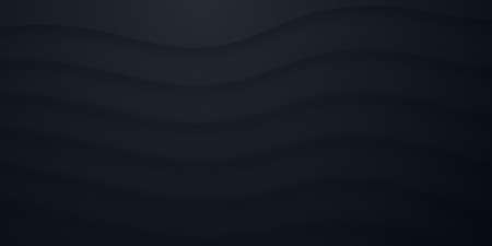 Dark Material Design Modern Morphism Curved Lines 3D Vector Futuristic Abstract Technology Black Background. Warped Layered Structure Wide Wallpaper. Render Abstraction Subtle Navy Striped Backdropのイラスト素材