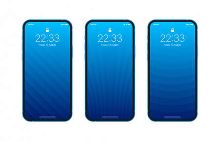 Different Variations Minimal Bright Blue 3D Smooth Lines Geometric Wallpaper Set Photo Realistic Smart Phone Screen Isolated On White Background. Vertical Abstract Blurred Screensavers For Smartphoneのイラスト素材