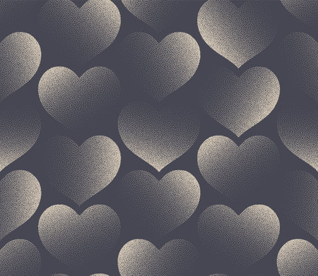Valentines Day Aesthetic Background Vector Stipple Hearts Classic Seamless Pattern Abstract Wallpaper. Dotted Hearts Graphic Love Symbol Repeat Wrapping Paper Faded Texture. Tileable Art Illustrationのイラスト素材