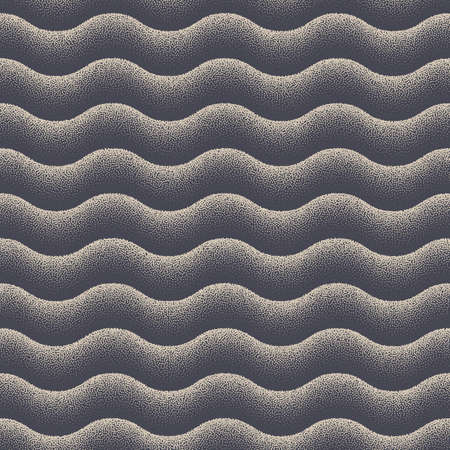 Ripple Wavy Lines Vector Seamless Pattern Grey Abstract Background. Waveform Smooth Line Frequency...
