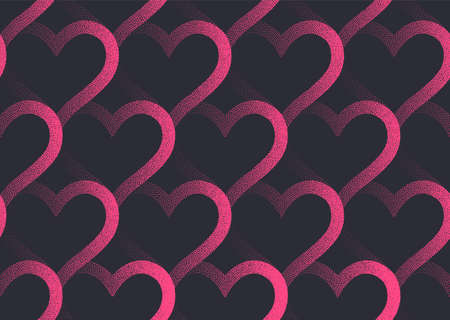 Valentines Day Background Vector Stipple Linear Pink Hearts Aesthetic Seamless Pattern Abstract Wallpaper. Dotted Line Heart Graphic Love Symbol Repetitive Wrapping Paper Texture. Modern Illustrationのイラスト素材