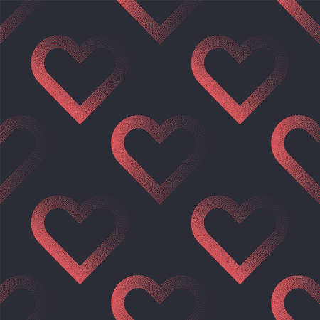Modern Outline Hearts Seamless Pattern Vector Valentines Day Aesthetic Background Abstract Wallpaper. Dotted Linear Heart Graphic Love Symbol Repeat Wrapping Paper Texture. Red Black Art Illustrationのイラスト素材