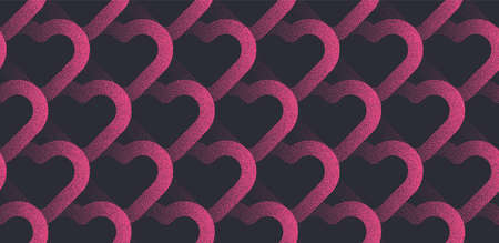 Modern Valentines Day Background Vector Stipple Hearts Weaving Seamless Pattern Black Pink Abstract...