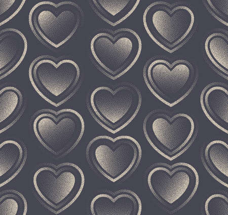 Graceful Different Dotted Hearts Vector Seamless Pattern Abstract Romance Background. Valentines Day Repetitive Romantic Wallpaper. Heart Design Love Symbol Tileable Wrapping Paper Textureのイラスト素材
