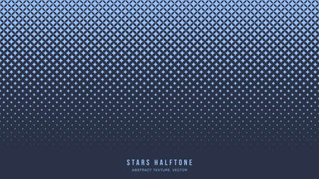 Stars Halftone Pattern Vector Checkered Star Shapes Border Blue Abstract Background. Chequered Faded...