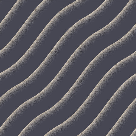 Smooth Wavy Incline Parallel Strips Seamless Pattern Vector Abstract Background. Ripple Striped Curved Structure Gritty Grainy Subtle Texture Repetitive Grey Wallpaper. Half Tone Art Illustrationのイラスト素材