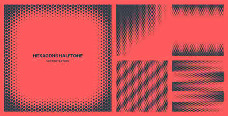 Assorted Various Modern Halftone Hexagons Textures Isolated Vector Different Geometric Hexagonal...