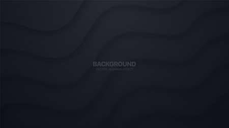 Modern Material Design Morphism Dark Warped Layered Ripple Structure 3D Vector Blurred Abstract Black Background. Curved Bent Lines Geometric Wallpaper. Tilted Distorted Lines Render Abstraction Backのイラスト素材