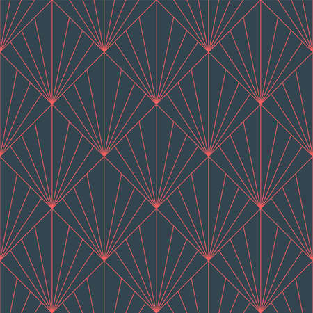 Fashionable Modern Art Deco Outline Seamless Pattern Trend Vector Abstract Background. Fancy Vintage Artdeco Geometric Structure Repetitive Wallpaper. Neat Line Art Graphic Old Fashioned Illustrationのイラスト素材