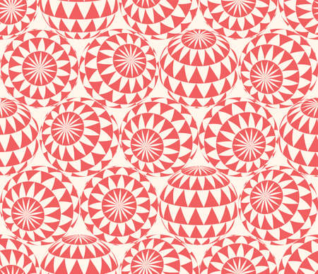Checkered Triangles Patterned 3D Balls In Different Positions Psychedelic Art Seamless Abstract Vector Red White Motley Background. Freaky Acid Trip Repetitive Wallpaper. Bizarre Hypnotic Abstractionのイラスト素材