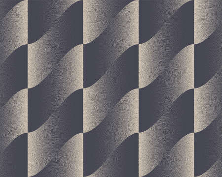Wavy Strips Checkered Flag Seamless Pattern Vector Dotted Abstract Background. Rippled Checker...