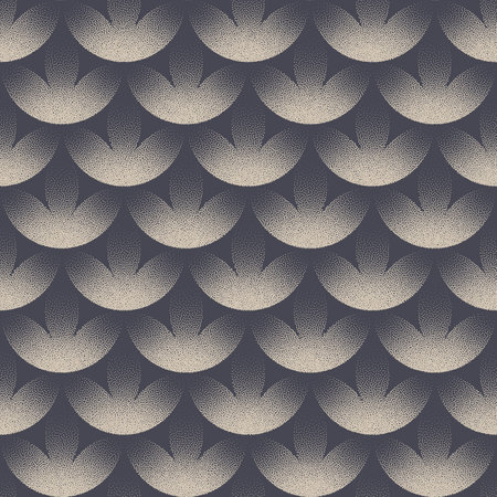 Traditional Asian Japan Flower Lotus Seamless Pattern Vector Botanical Abstract Background. Old Chinese Motif Vintage Scale Structure Repetitive Wallpaper. Half Tone Graphic Tileable Art Illustrationの写真素材