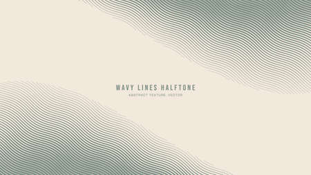 Wavy Ripple Lines Halftone Tilted Hatching Pattern Abstract Vector Smooth Curved Pale Green Border Isolate On Light Background. Half Tone Art Graphic Aesthetic Neutral Wallpaper. Bent Form Abstractionのイラスト素材