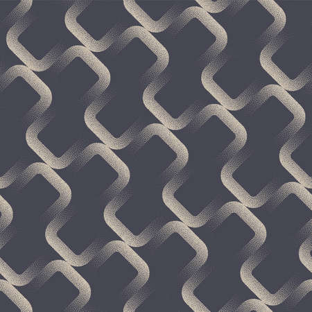 Weaving Tilted Structure Stipple Seamless Pattern Vector Abstract Background. Angled Rounded Squares Motif Dot Work Subtle Texture Repetitive Pale Grey Wallpaper. Halftone Art Psychedelic Illustrationのイラスト素材