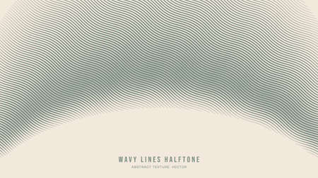 Wavy Ripple Lines Halftone Engraving Pattern Abstract Vector Bent Form Pale Green Border Isolate On Light Background. Half Tone Art Graphic Texture Neutral Wallpaper. Semi Circle Aesthetic Abstractionのイラスト素材
