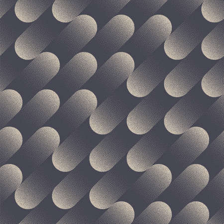 Dynamic Rounded Oblique Lines Stipple Seamless Pattern Vector Abstract Background. Tilted Structure Dotwork Graphic Grainy Texture Repetitive Grey Wallpaper. Halftone Art Contemporary Abstractionの写真素材