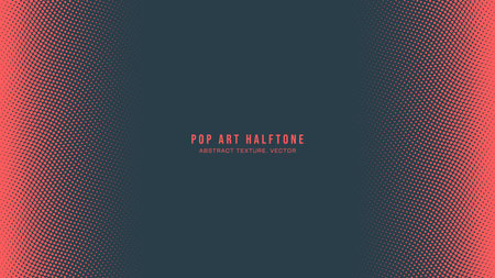 Pop Art Dots Halftone Pattern Vector Horizontal Border Red Dark Blue Abstract Background. Popart Style Dot Work Design Wavy Structure Subtle Texture. Half Tone Contrast Graphic Minimalistic Wallpaperのイラスト素材
